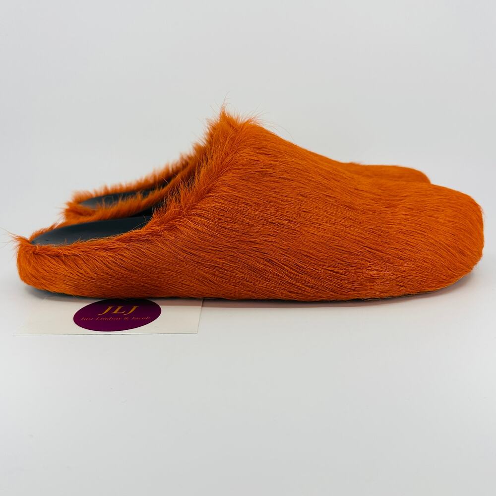 Marni Men's Fussbett Sabot Orange Long Hair Calfskin Slip On Shoes Size 43/10 US